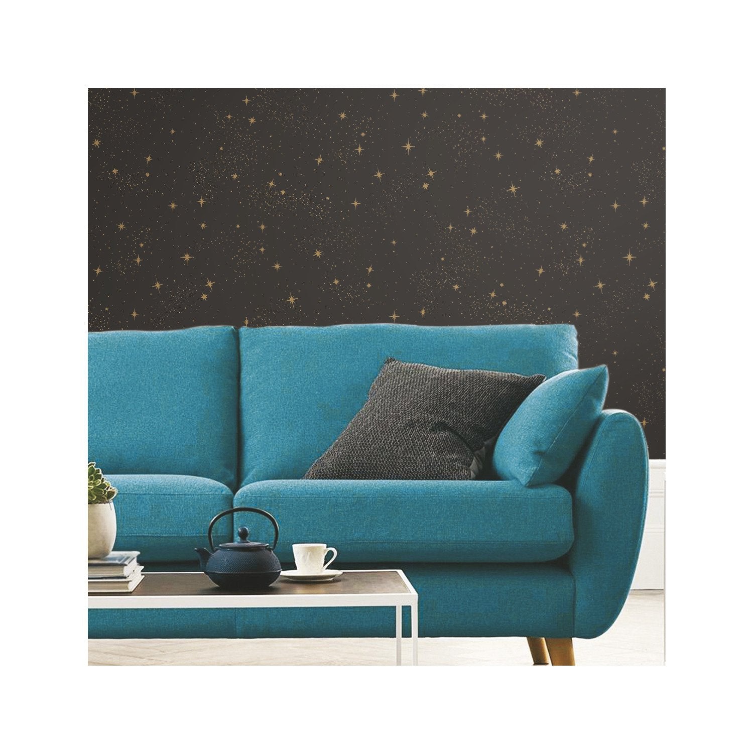 Upon A Star Black Peel & Stick Wallpaper with Metallic Starry Night Pattern, Whimsical Outer Space Style - York RMK11318WP