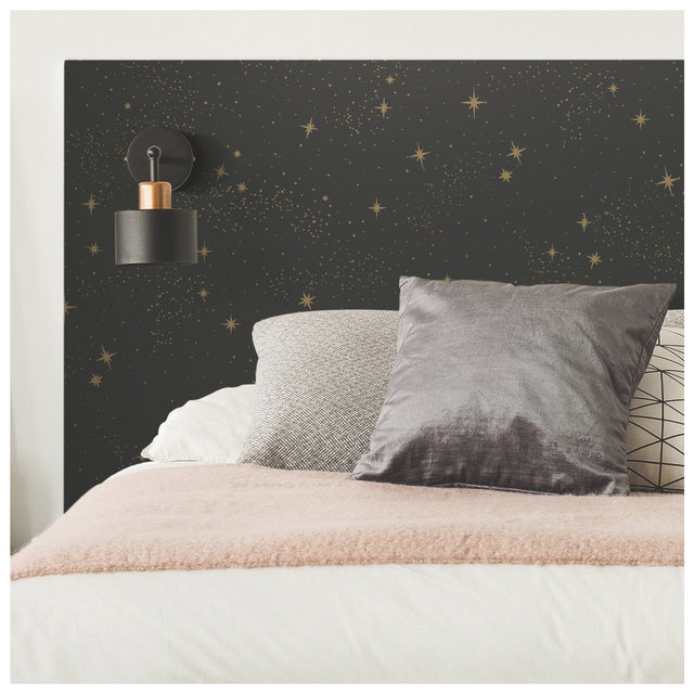 Upon A Star Black Peel & Stick Wallpaper with Metallic Starry Night Pattern, Whimsical Outer Space Style - York RMK11318WP