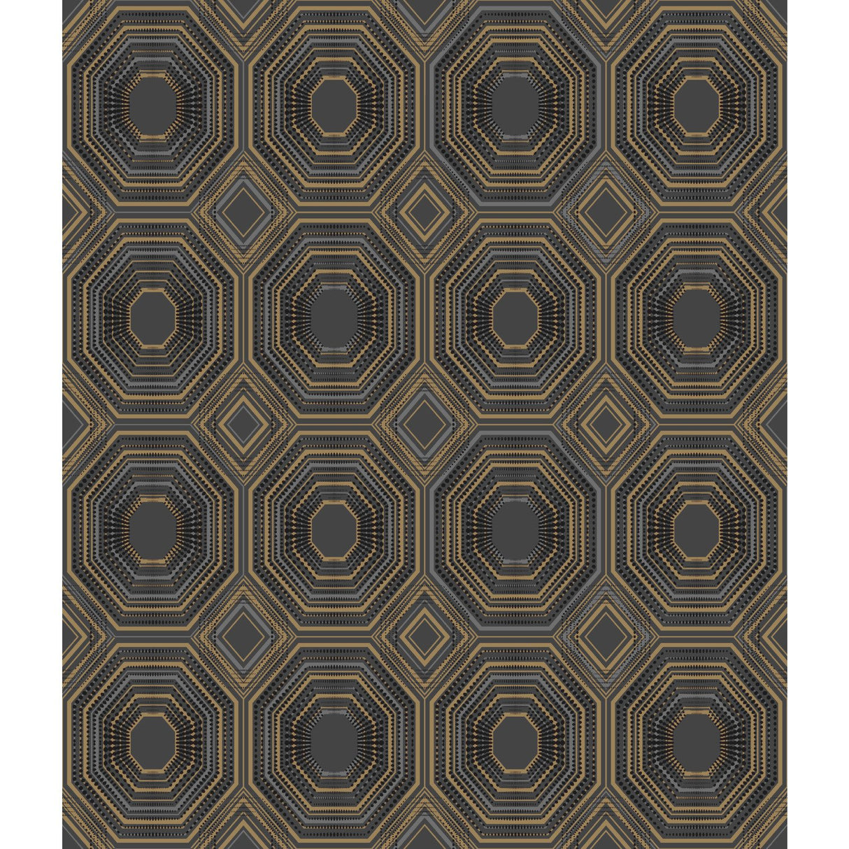 Bees Knees Black Metallic Peel & Stick Wallpaper with Geometric Art Deco Pattern - York RMK11324WP