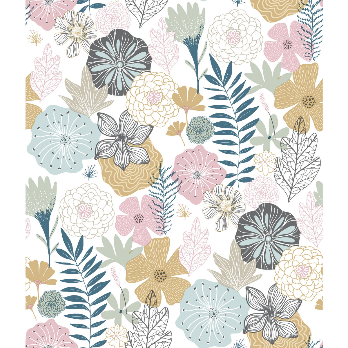 Perennial Blooms Pink Peel and Stick Wallpaper by RoomMates RMK11328WPZ Modern Botanical Floral Pattern