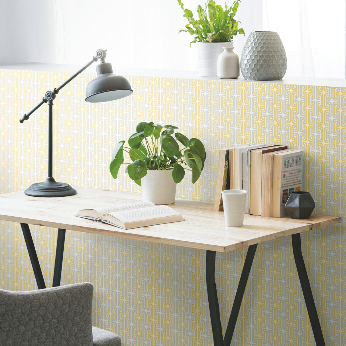 Mod Lattice Yellow Peel & Stick Wallpaper with Modern Geometric Lattice Pattern - York RMK11334RL