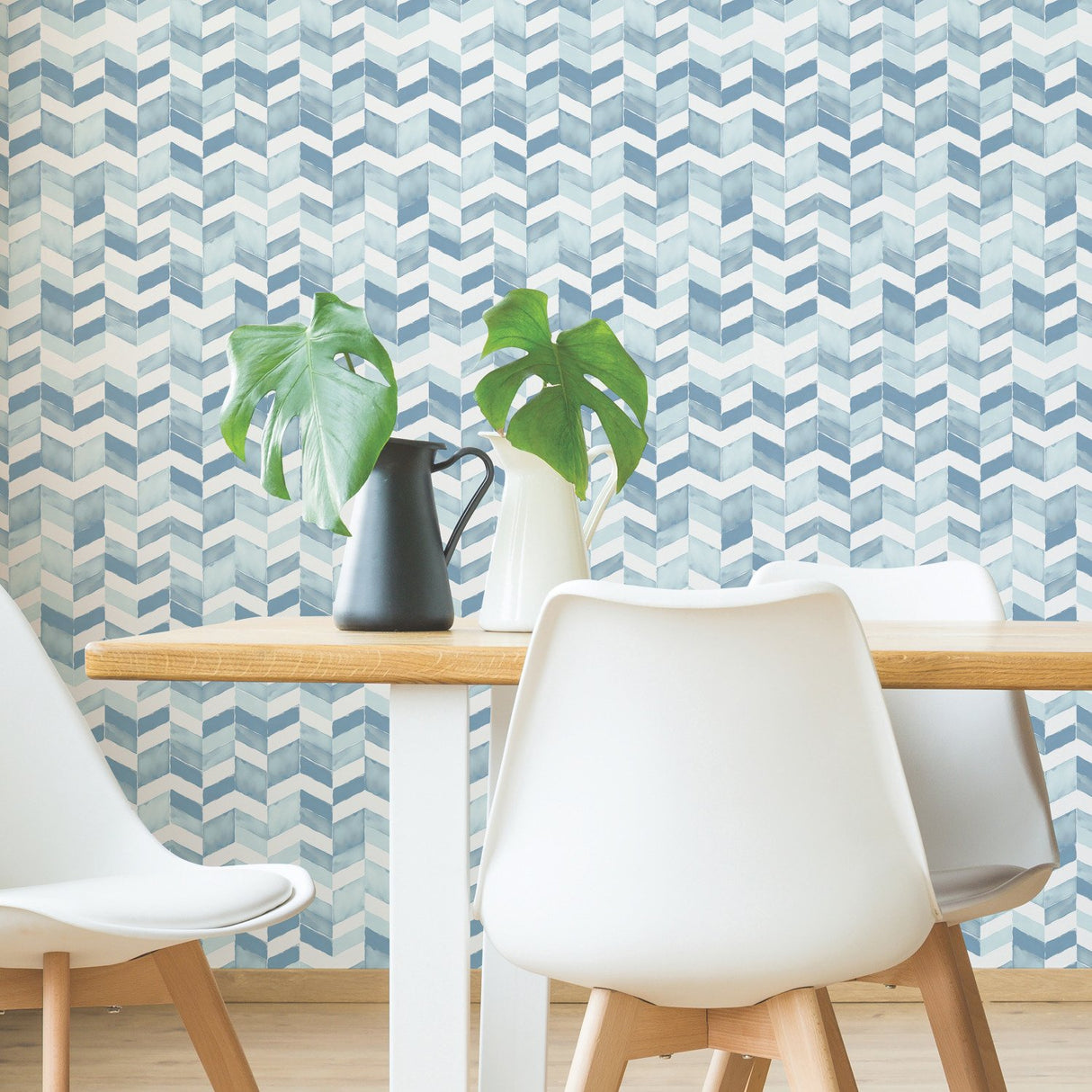 Paul Brent Watercolor Chevron Blue Peel & Stick Wallpaper - RMK11357RL