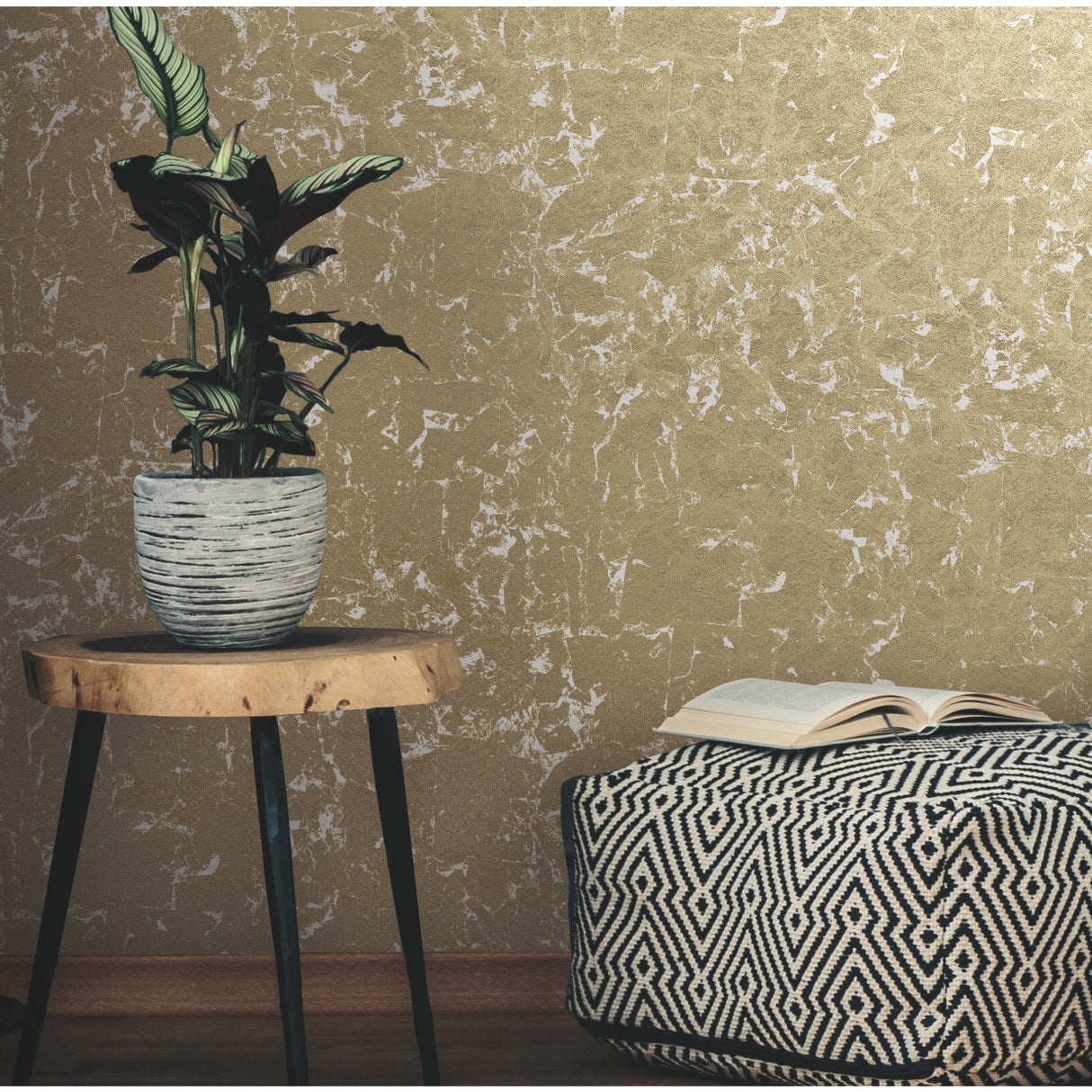Metallic Gold Leaf Peel & Stick Wallpaper with Glam Textured Motif - York RMK11381WP