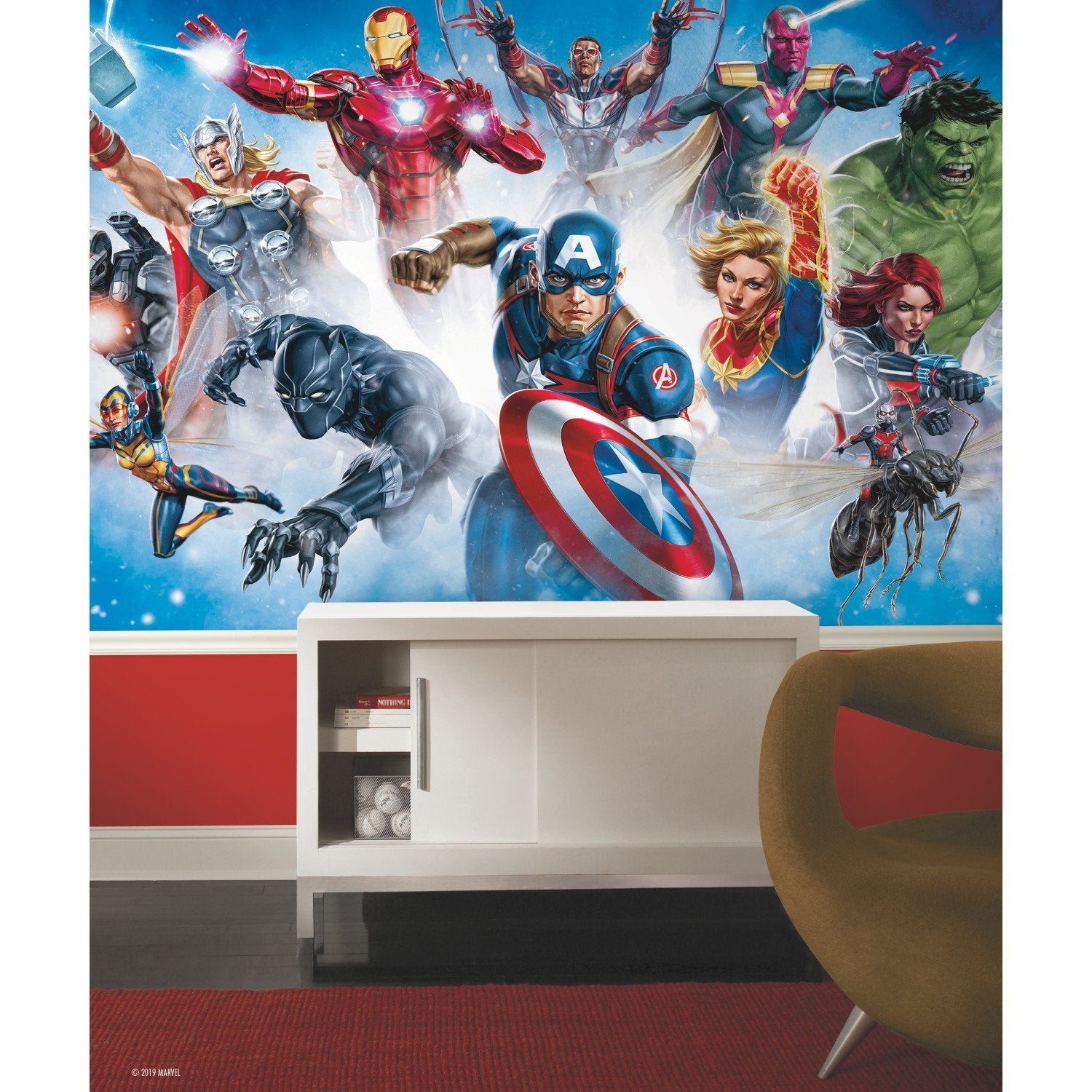 Avenger Gallery Art Blue Peel & Stick Wall Mural with Licensed Marvel Avengers Novelty Kids Style - York RMK11411M