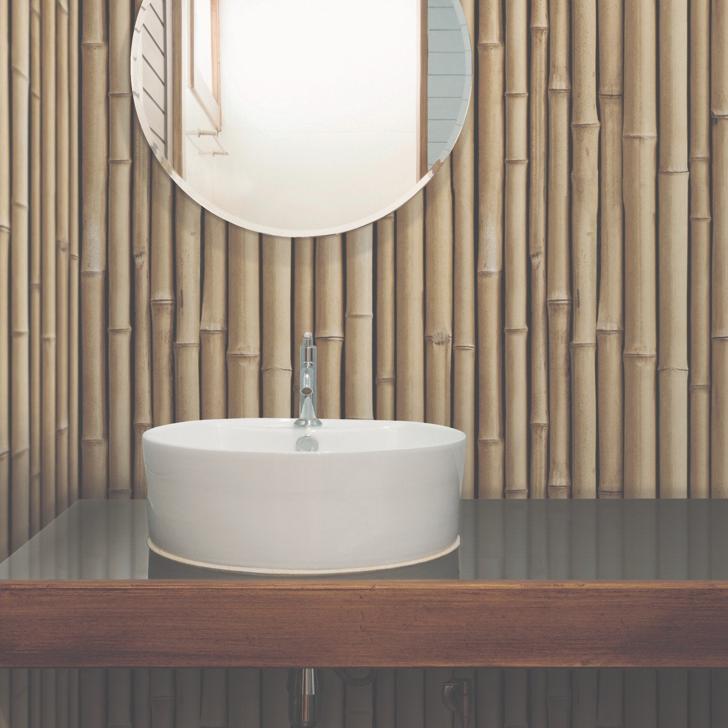 Bamboo Brown Peel & Stick Wallpaper with Vertical Bamboo Motif - RoomMates RMK11434WP