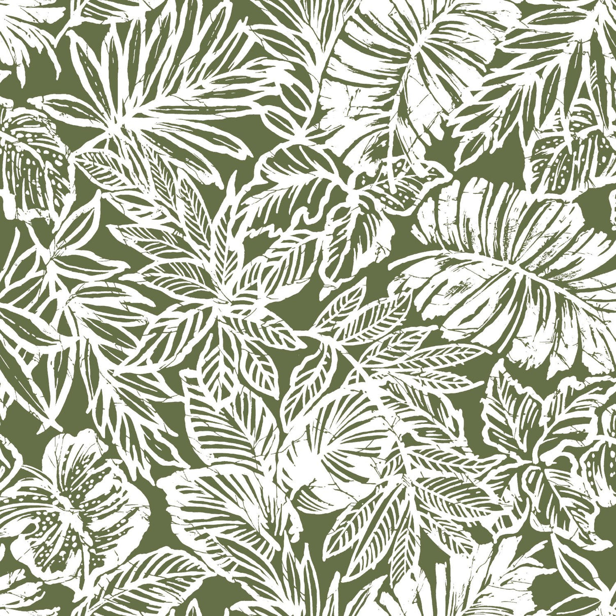 Batik Tropical Leaf Green Peel & Stick Wallpaper