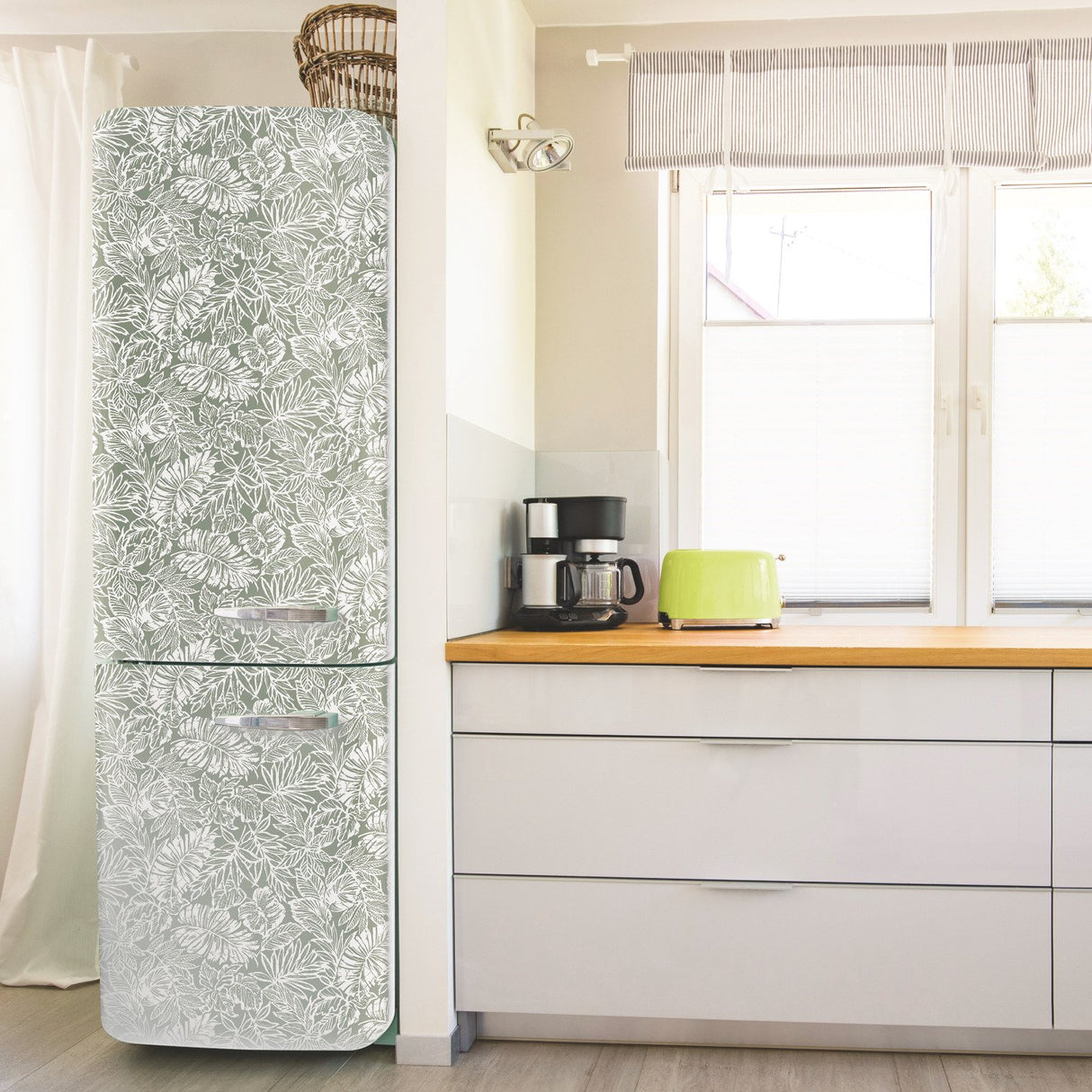 Batik Tropical Leaf Green Peel & Stick Wallpaper