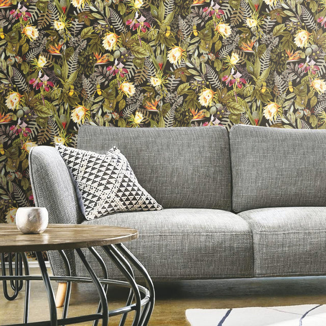 Tropical Flowers Green Peel & Stick Wallpaper with Botanical Floral Pattern - RoomMates RMK11450WP