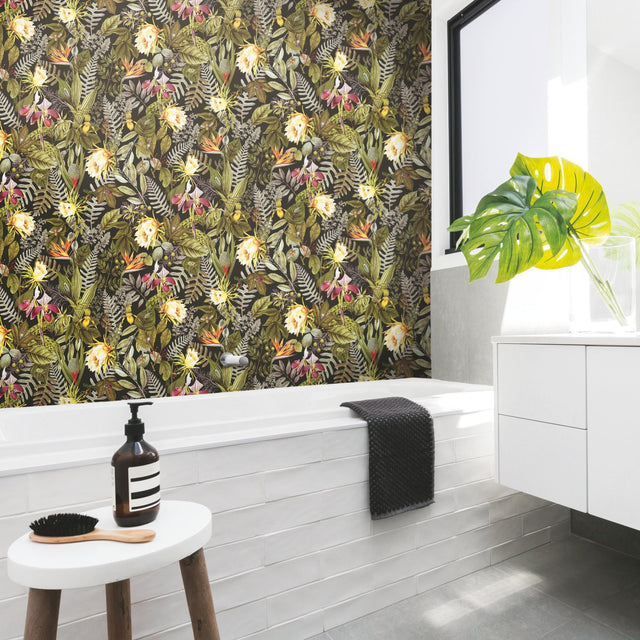 Tropical Flowers Green Peel & Stick Wallpaper with Botanical Floral Pattern - RoomMates RMK11450WP