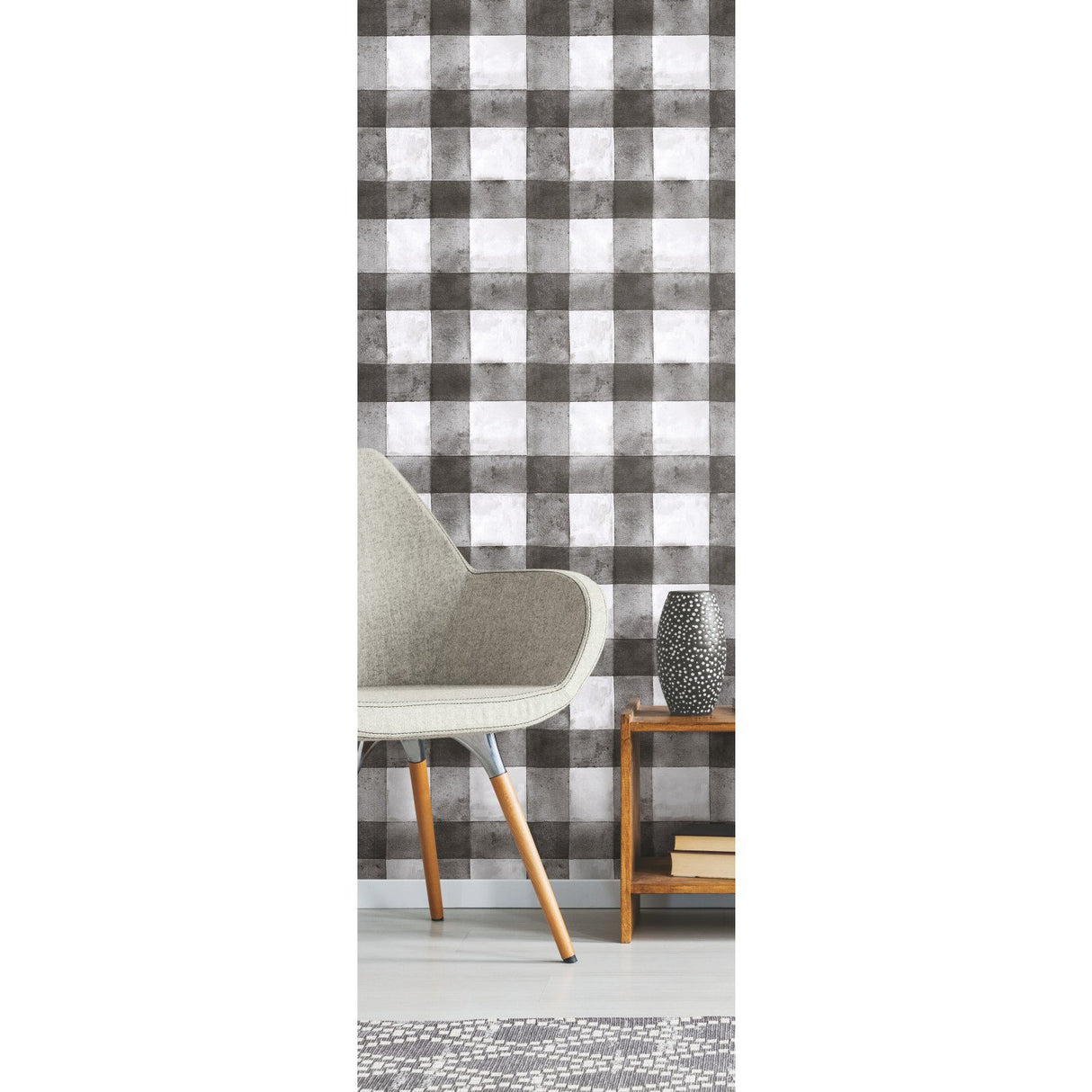 Buffalo Plaid Black Peel & Stick Wallpaper with Farmhouse Style Plaids Pattern - York RMK11451WP