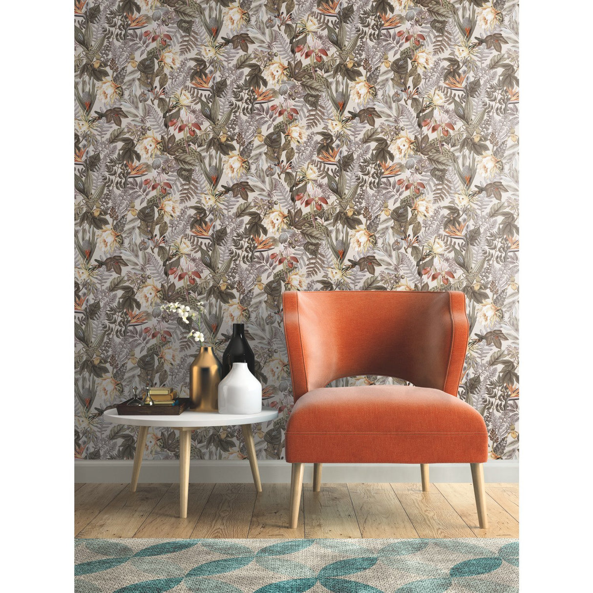 Tropical Flowers Beige Peel & Stick Wallpaper with Botanical Floral Pattern - York RMK11470WP