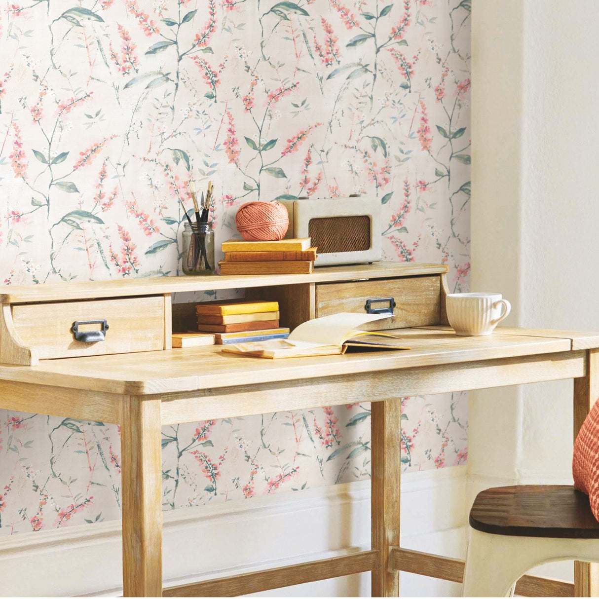Floral Sprig Orange Peel & Stick Wallpaper, Modern Botanical Floral Pattern - York RMK11471WP