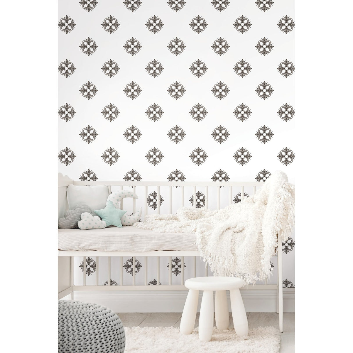 Honey Bee Black Peel & Stick Wallpaper with Insect Medallion Motif - York RMK11475WP