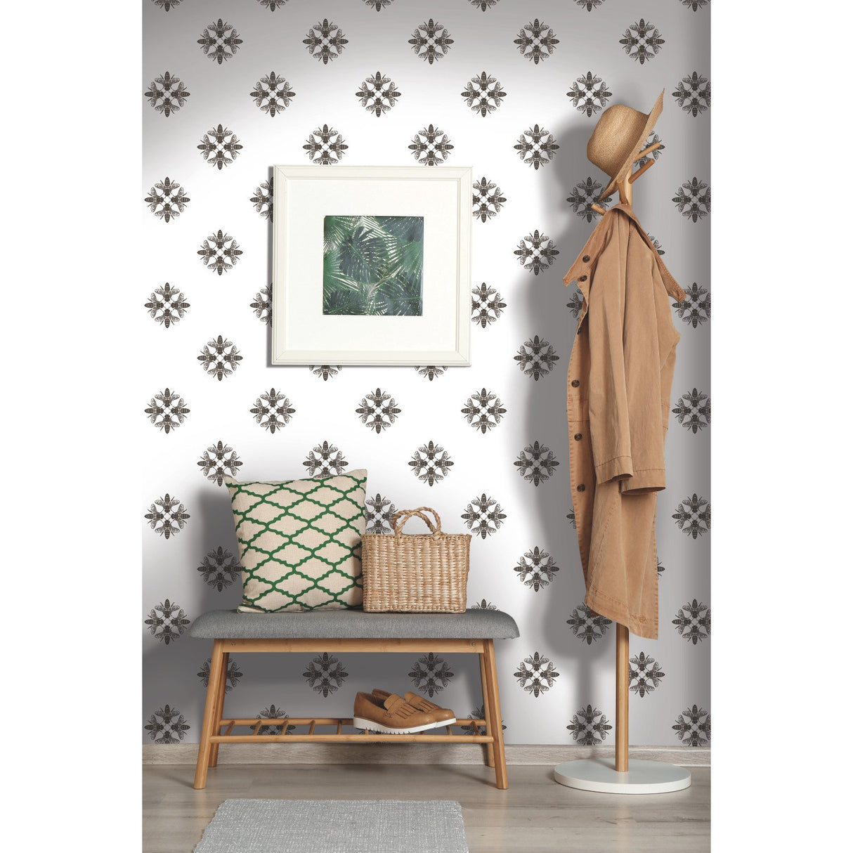 Honey Bee Black Peel & Stick Wallpaper with Insect Medallion Motif - York RMK11475WP
