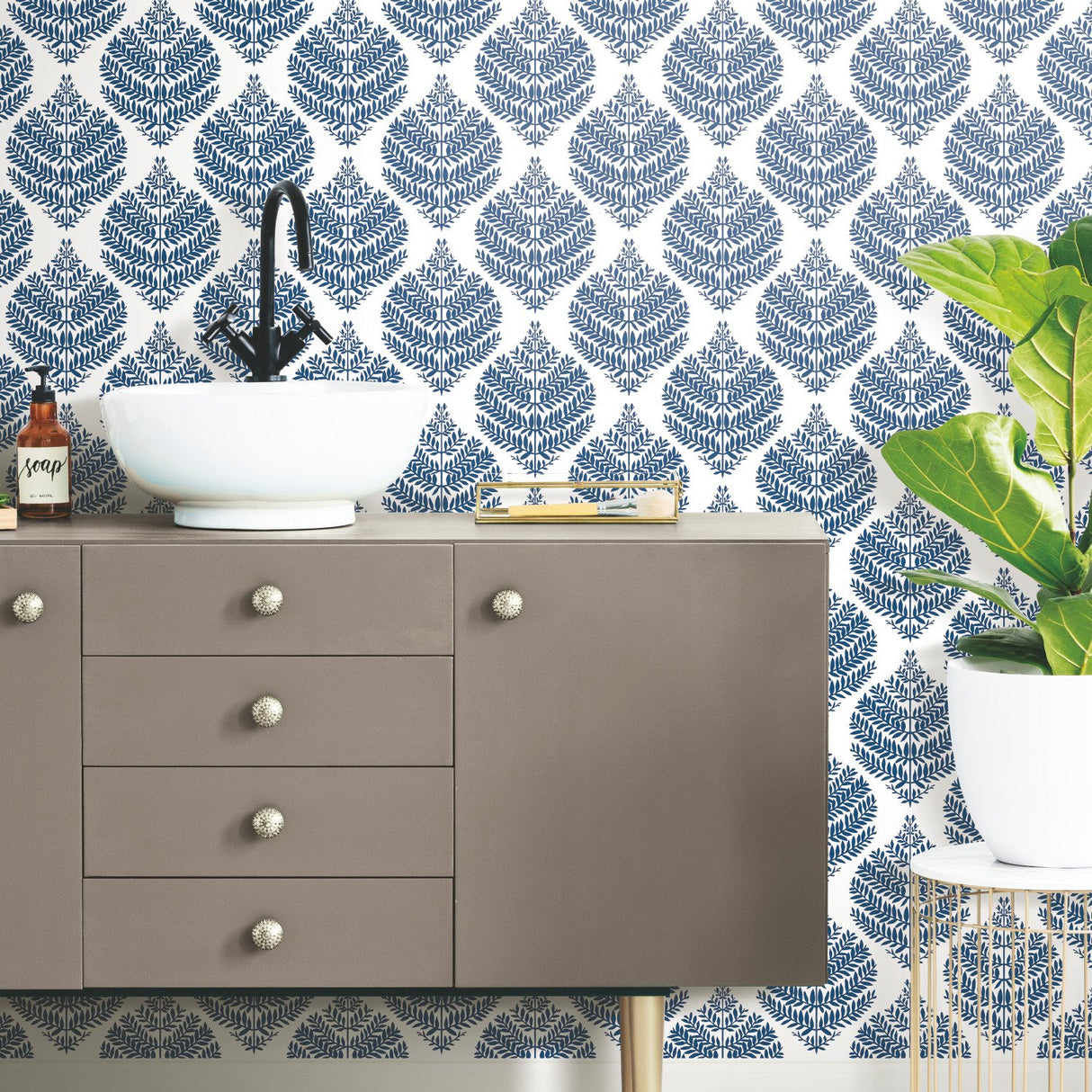 Hygge Fern Damask Blue Peel & Stick Wallpaper