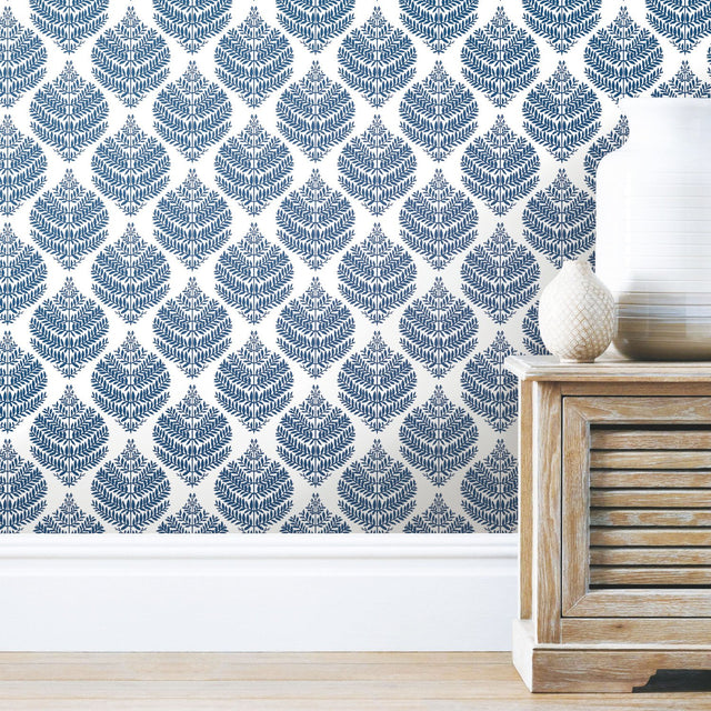 Hygge Fern Damask Blue Peel & Stick Wallpaper