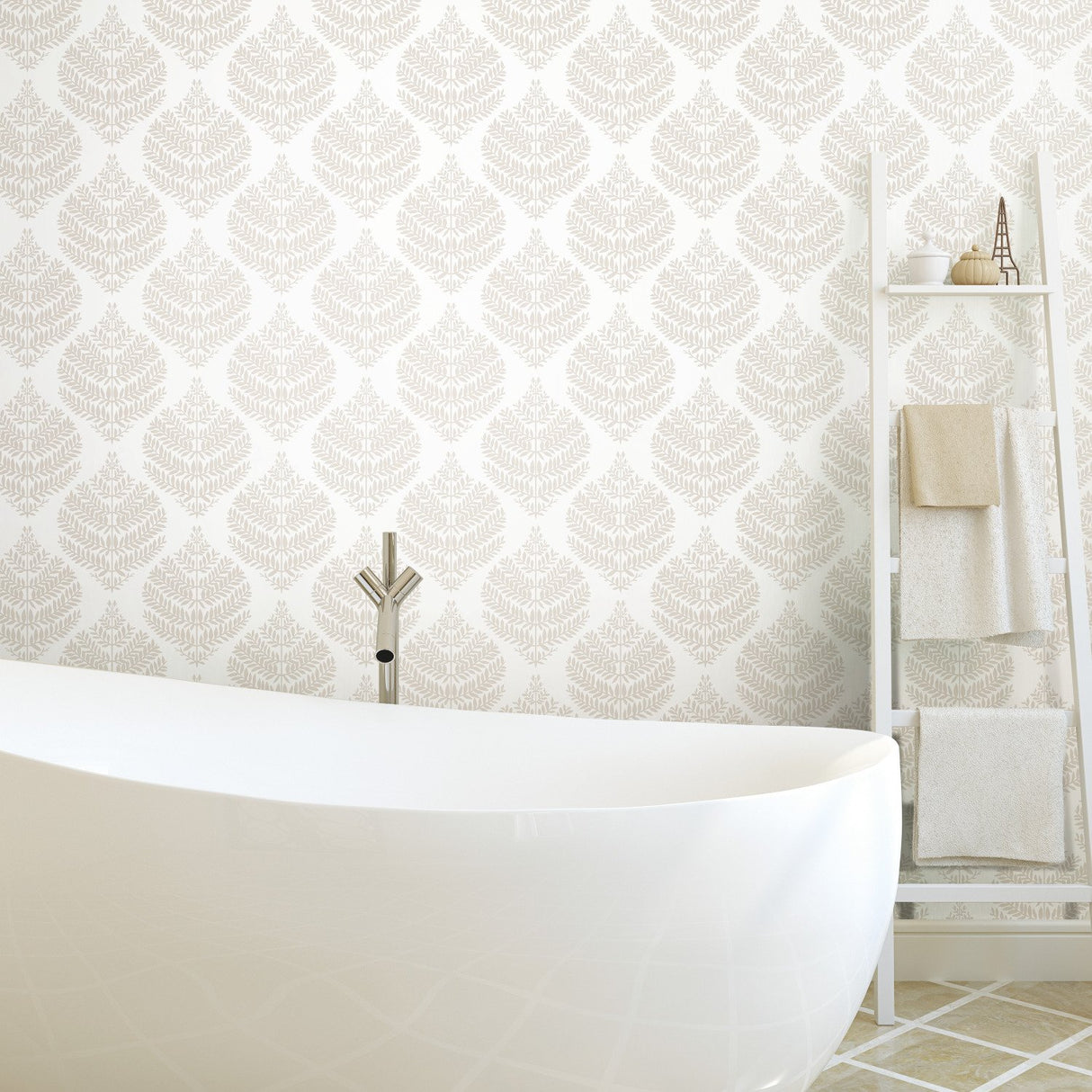 Hygge Fern Damask Taupe Peel & Stick Wallpaper with Botanical Leaf Motif - York RMK11512WP