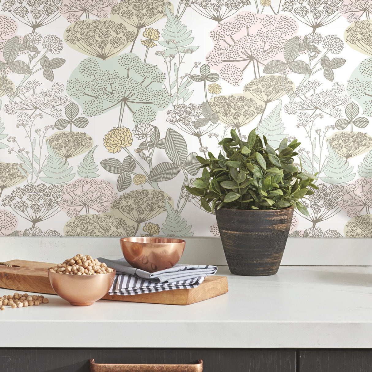 Niittypolku Pink Peel & Stick Wallpaper with Botanical Floral Motif - York RMK11533RL