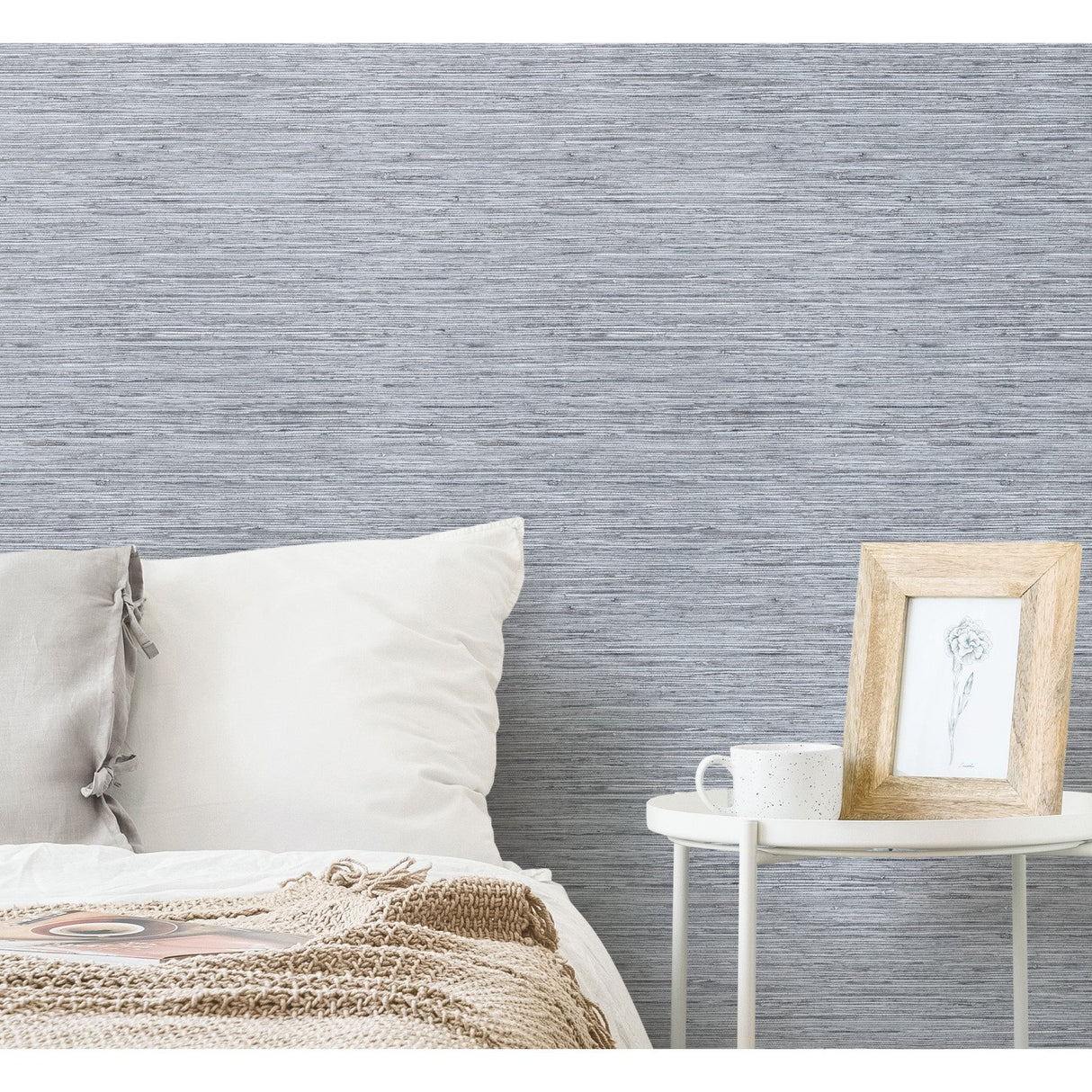 Faux Grasscloth Blue Peel & Stick Wallpaper with Traditional Nature Pattern - York RMK11561WP