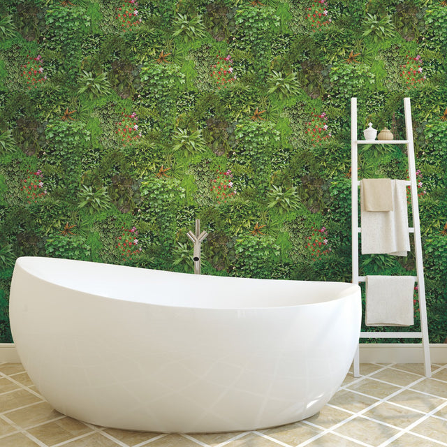 Living Wall Green Peel & Stick Wallpaper with Lush Botanical Leaves Motif - York RMK11567RL