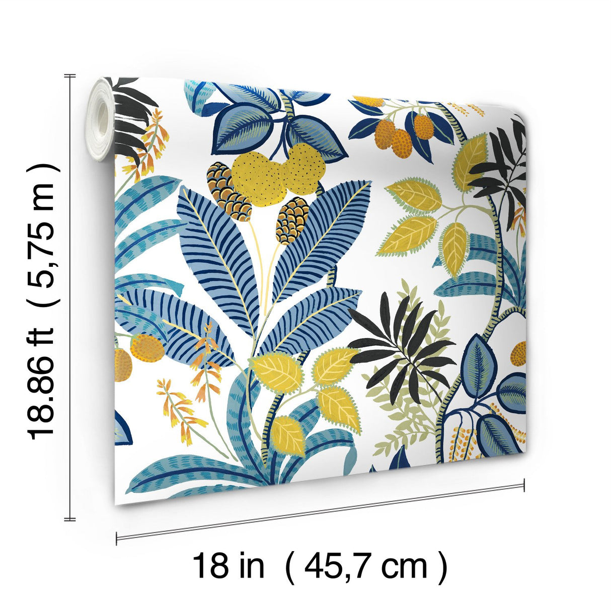 Funky Jungle Blue Peel & Stick Wallpaper with Tropical Botanical Novelty Pattern - York RMK11577RL