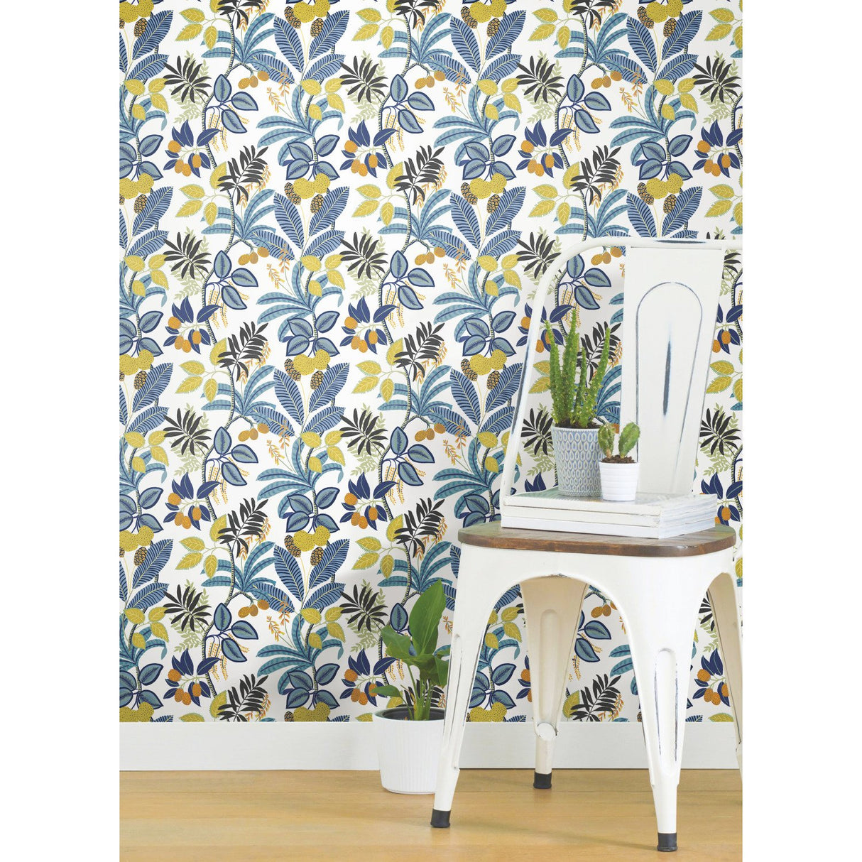 Funky Jungle Blue Peel & Stick Wallpaper with Tropical Botanical Novelty Pattern - York RMK11577RL