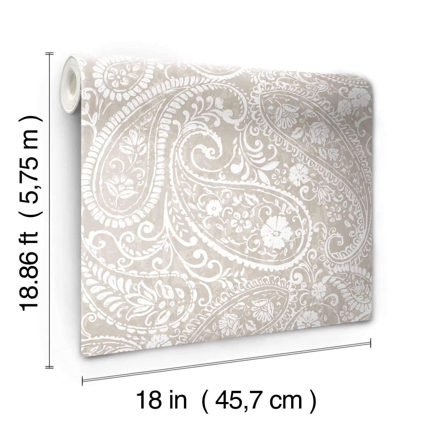 Paisley Prince Beige Peel & Stick Wallpaper with Modern Global Paisley Pattern - RoomMates RMK11580RL