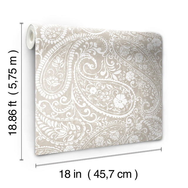 Paisley Prince Beige Peel & Stick Wallpaper with Modern Global Paisley Pattern - RoomMates RMK11580RL
