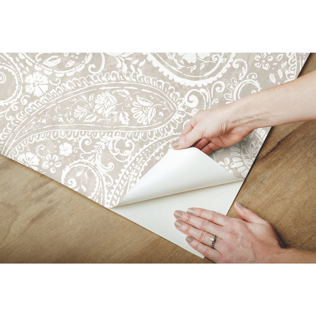 Paisley Prince Beige Peel & Stick Wallpaper with Modern Global Paisley Pattern - RoomMates RMK11580RL