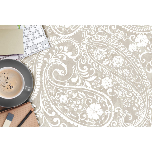 Paisley Prince Beige Peel & Stick Wallpaper with Modern Global Paisley Pattern - RoomMates RMK11580RL