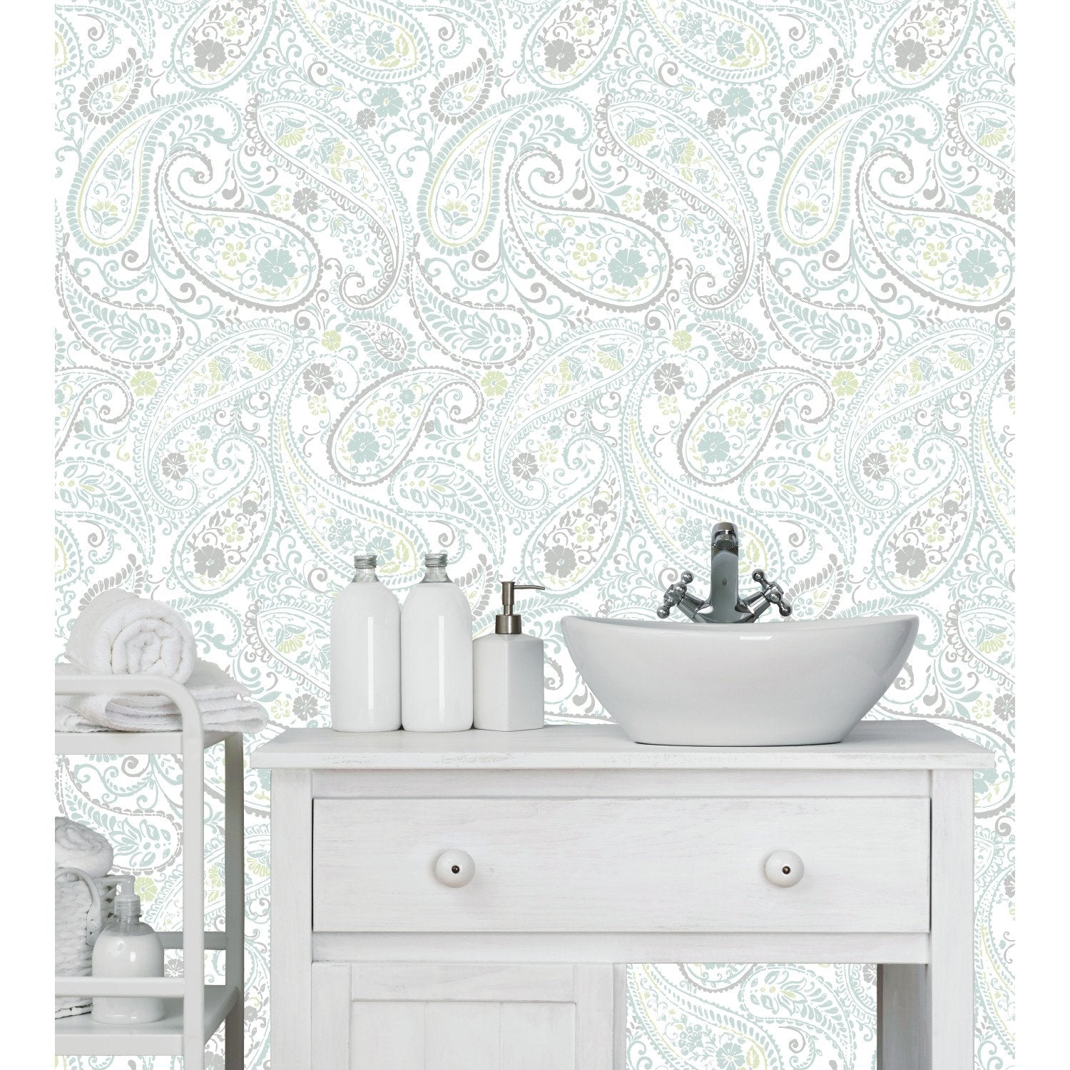 Paisley Prince Grey Peel & Stick Wallpaper with Modern Global Paisley Pattern - York RMK11583RL