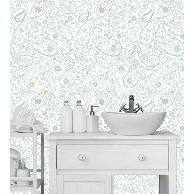 Paisley Prince Grey Peel & Stick Wallpaper with Modern Global Paisley Pattern - York RMK11583RL
