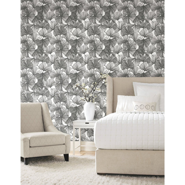 Ginkgo Leaves Black Peel & Stick Wallpaper with Modern Botanical Leaf Pattern - RoomMates RMK11601WP