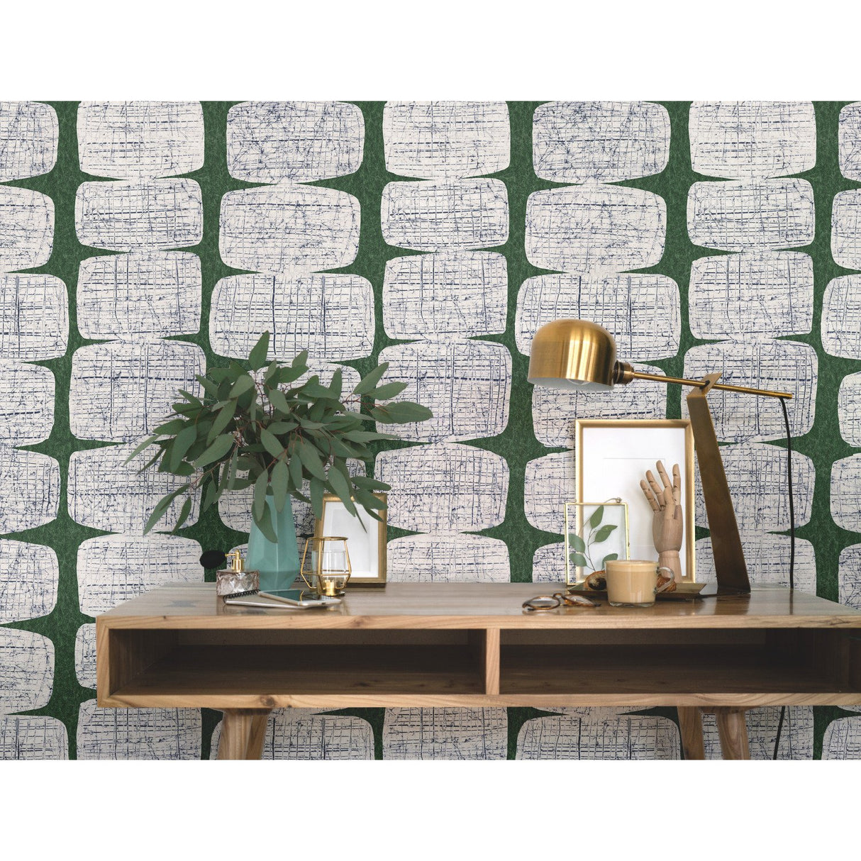 Mid-Century Beads Green Peel & Stick Wallpaper with Geometric Abstract Motif - York RMK11619RL