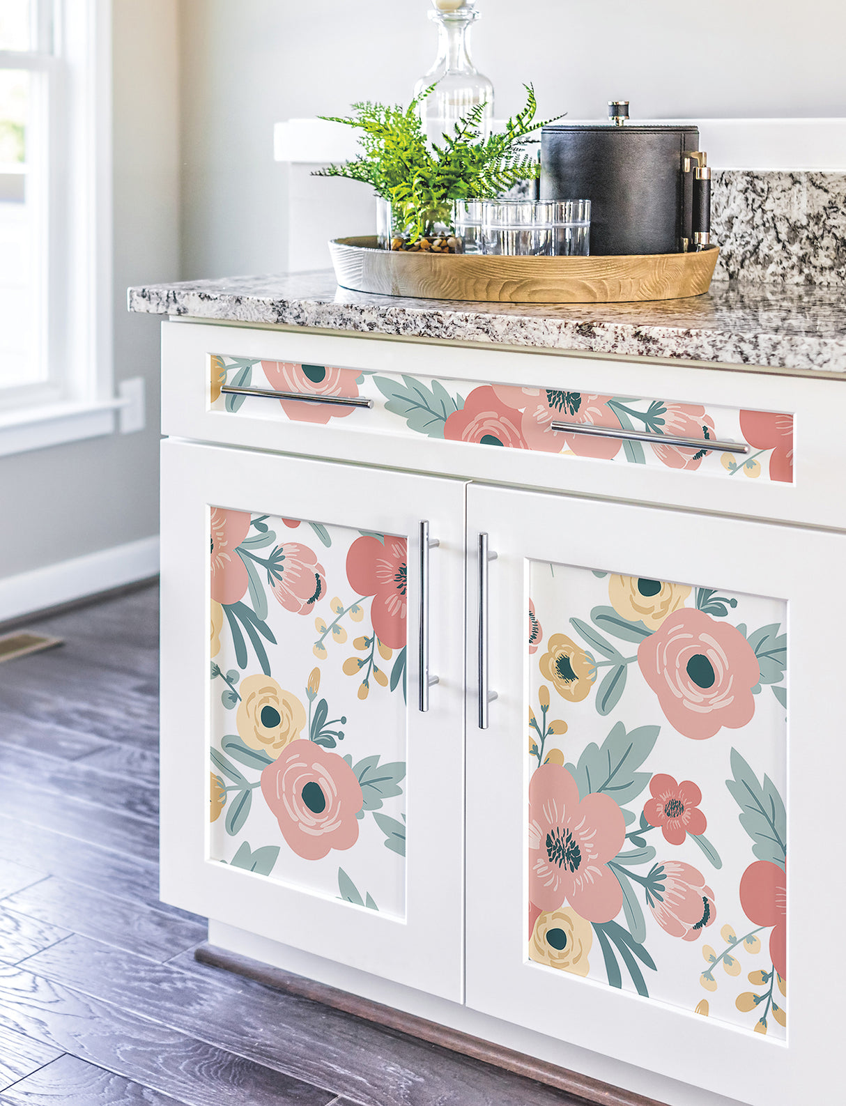 Poppy Floral Pink by RoomMates Modern Botanical Peel and Stick Wallpaper 18 In x 18.86 Ft Covers About 28.3 Square Feet - RMK11624RL