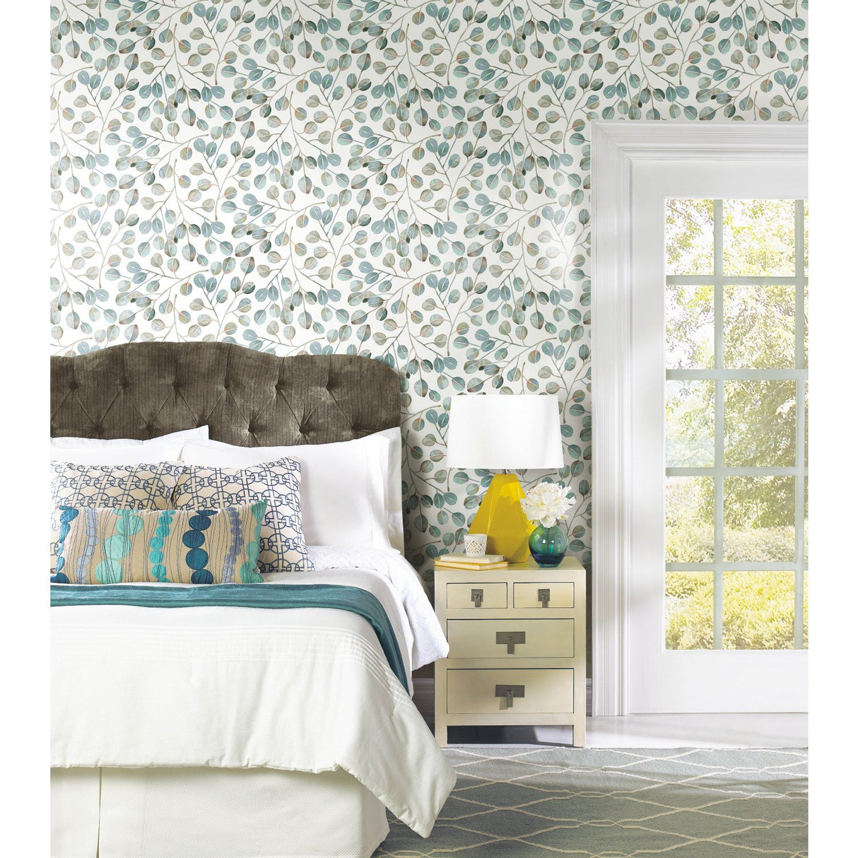Cat Coquillette Eucalyptus Green Peel & Stick Wallpaper with Botanical Leaves Modern Vinyl - York RMK11629WP