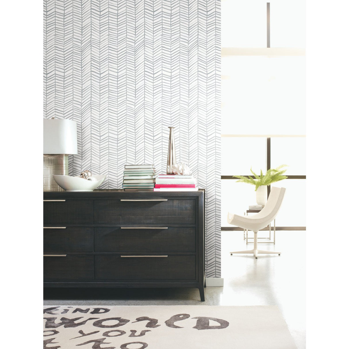 Cat Coquillette Herringbone Grey Peel & Stick Wallpaper