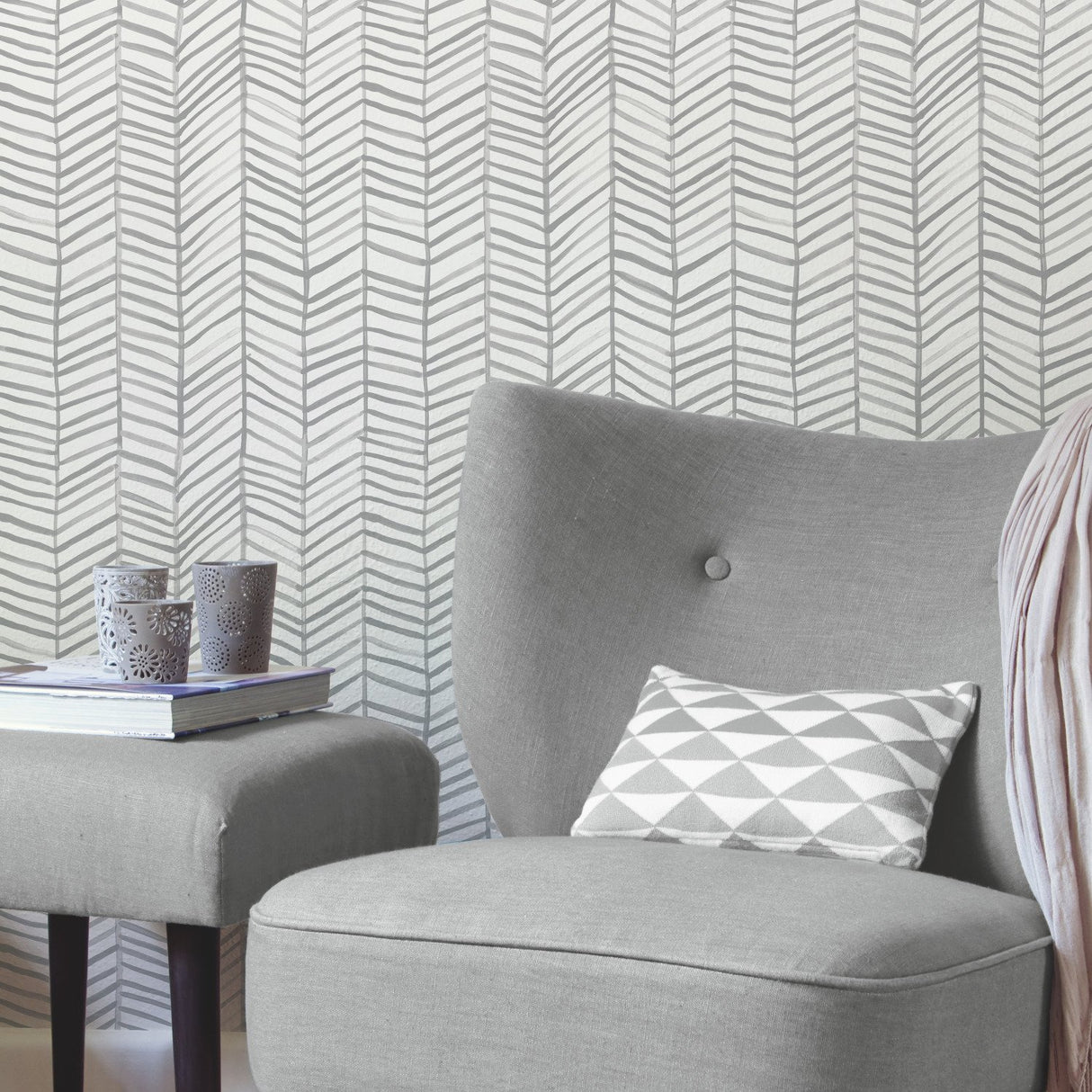 Cat Coquillette Herringbone Grey Peel & Stick Wallpaper