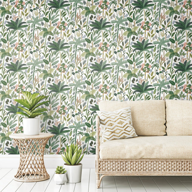 Tropical Eden Green Peel & Stick Wallpaper with Botanical Leaf Pattern - RoomMates RMK11640RL
