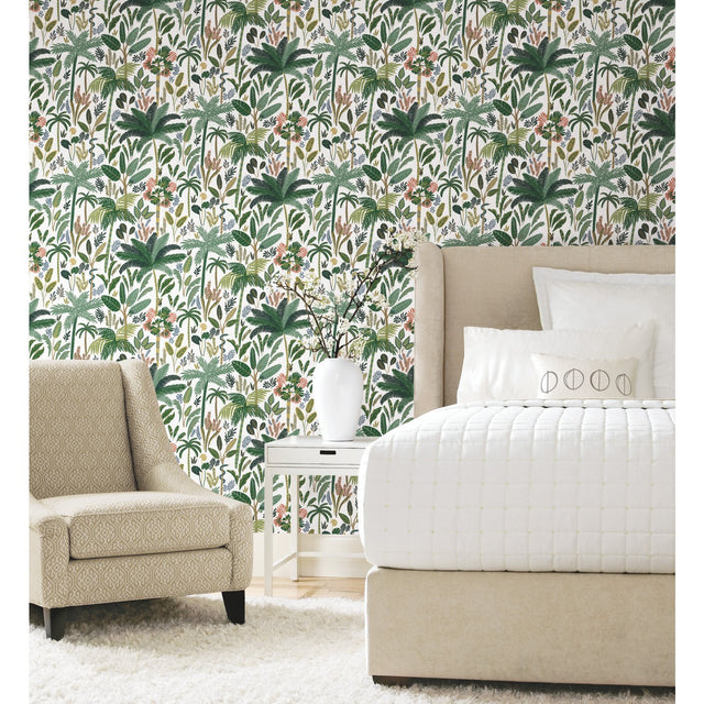 Tropical Eden Green Peel & Stick Wallpaper with Botanical Leaf Pattern - RoomMates RMK11640RL