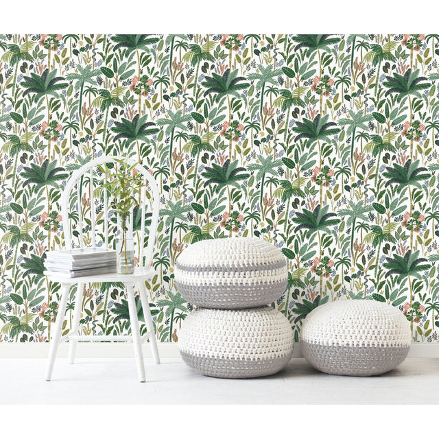 Tropical Eden Green Peel & Stick Wallpaper with Botanical Leaf Pattern - RoomMates RMK11640RL
