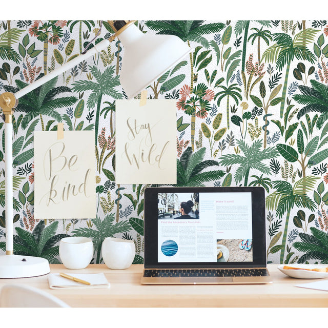 Tropical Eden Green Peel & Stick Wallpaper with Botanical Leaf Pattern - RoomMates RMK11640RL