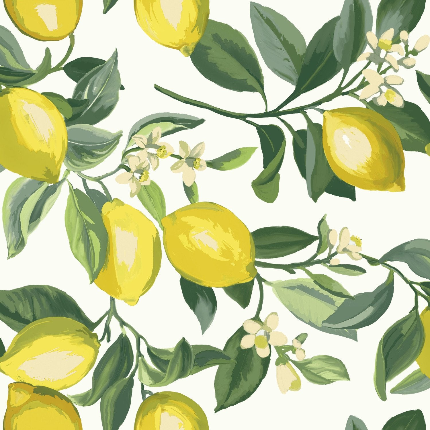 Lemon Zest Yellow Peel & Stick Wallpaper with Fruit Botanical Pattern - RoomMates RMK11655WP