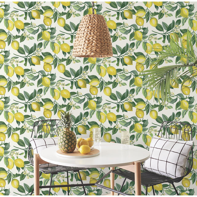 Lemon Zest Yellow Peel & Stick Wallpaper with Fruit Botanical Pattern - RoomMates RMK11655WP