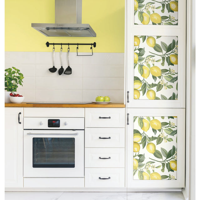 Lemon Zest Yellow Peel & Stick Wallpaper with Fruit Botanical Pattern - RoomMates RMK11655WP