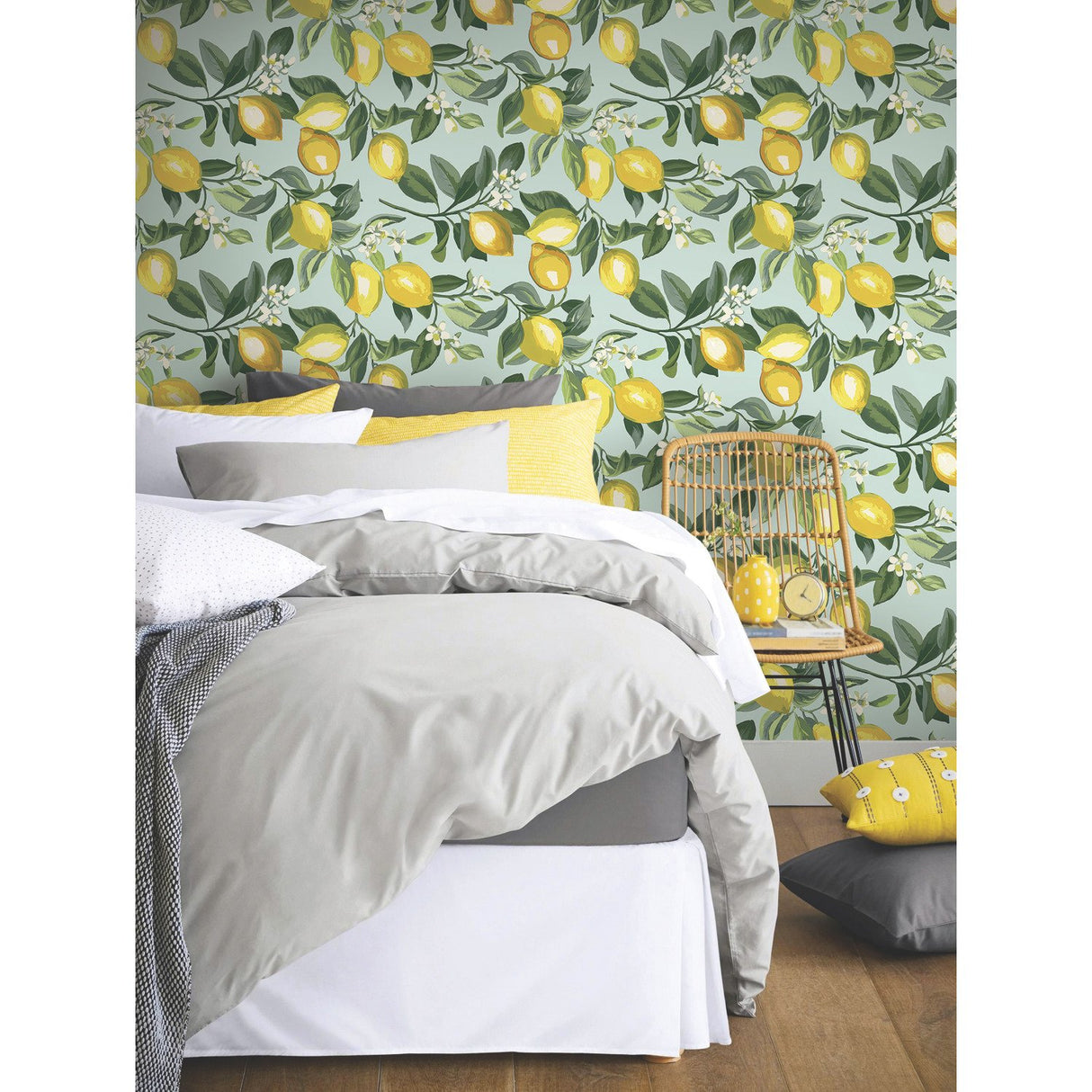 Lemon Zest Yellow Peel & Stick Wallpaper with Fruit Botanical Pattern, Kitchen & Bath Style - York RMK11656WP