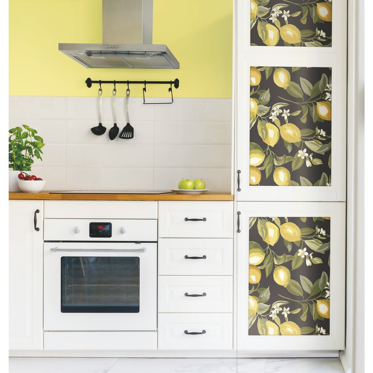 Lemon Zest Yellow Peel & Stick Wallpaper with Fruit Botanical Pattern - York RMK11658WP