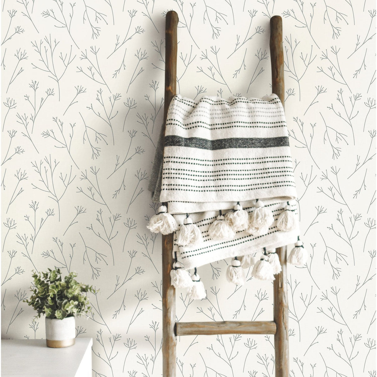 Twigs Grey Peel & Stick Wallpaper with Modern Botanical Twig Motif - York RMK11677WP