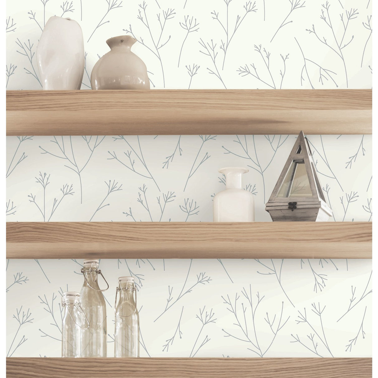 Twigs Grey Peel & Stick Wallpaper with Modern Botanical Twig Motif - York RMK11677WP
