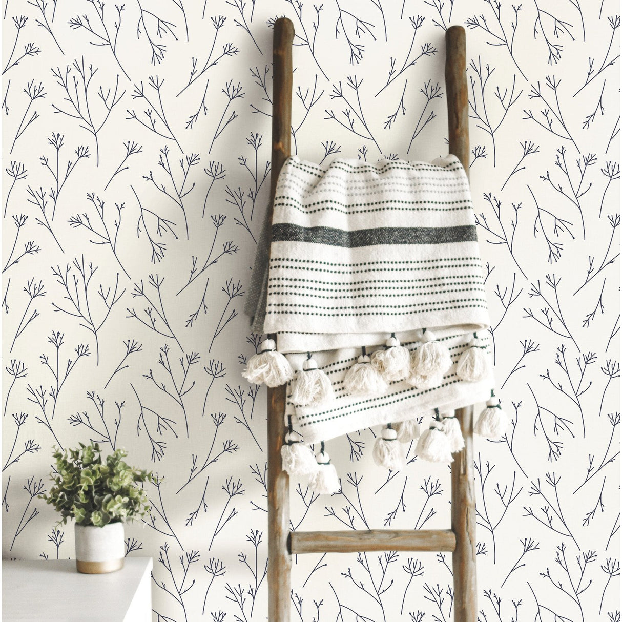 Twigs Navy Peel & Stick Wallpaper with Modern Botanical Twig Pattern - York RMK11680WP